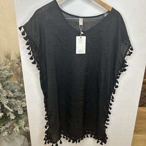 NWT Yincro Tunic Swim Top Size A Loose‎ Fit Tassels Black